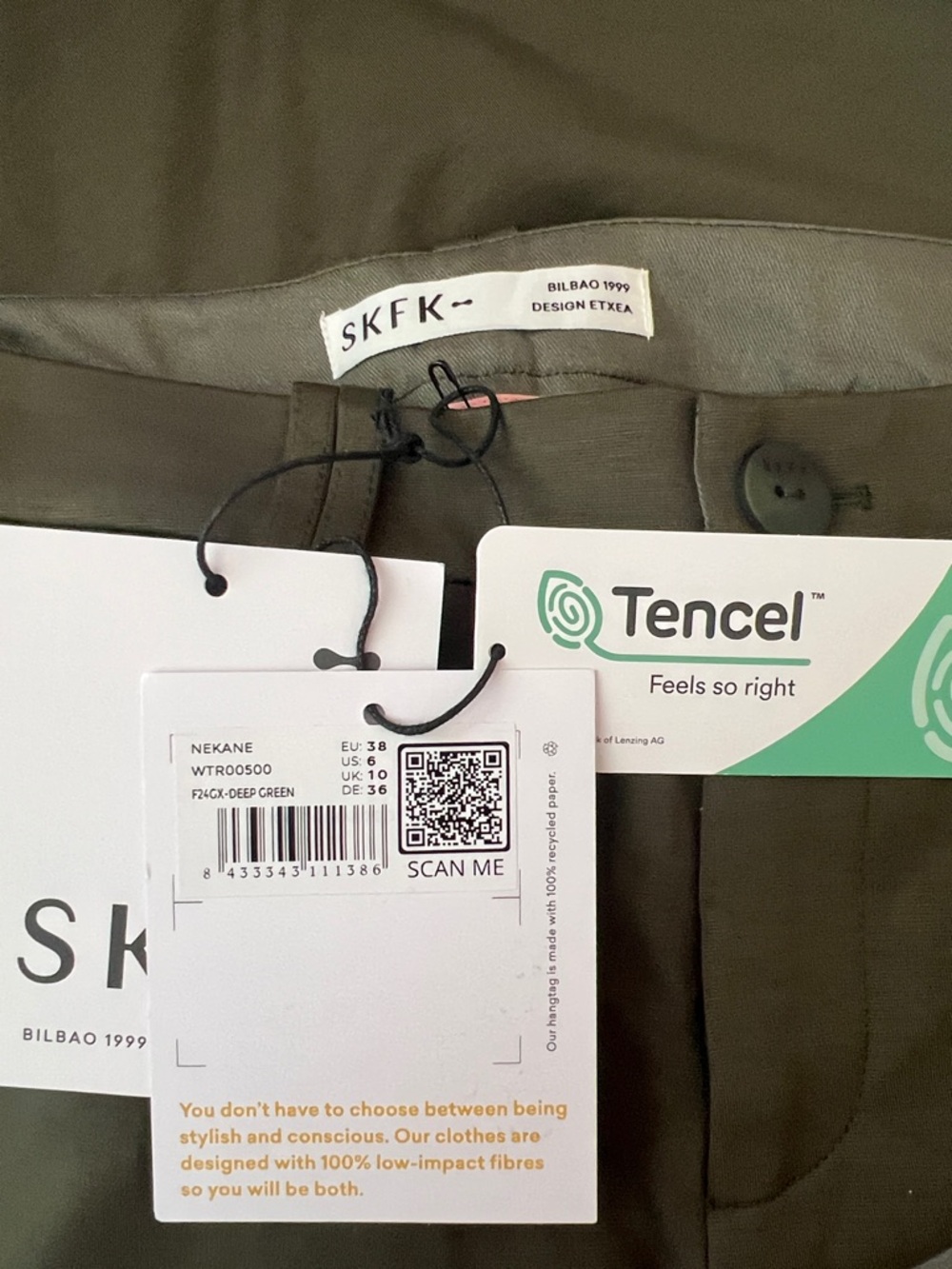 SKFK Deep Green Tencel Straight Leg Trousers Mid Rise Tailored Pants US 6 NWT - Picture 7 of 12